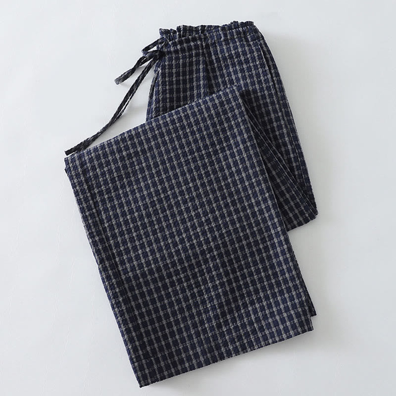 Pantaloni larghi da donna in cotone con motivo scozzese casual Buddha Stones e tasche - image 3
