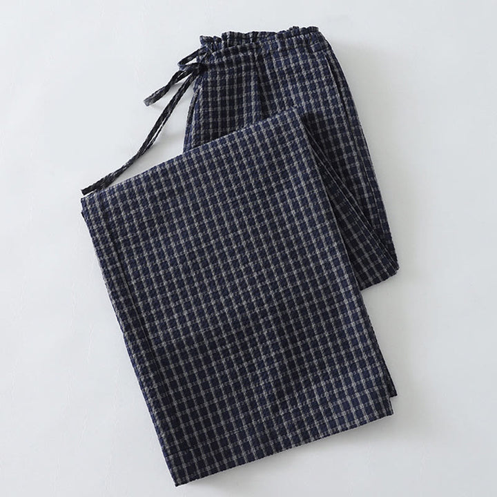 Pantaloni larghi da donna in cotone con motivo scozzese casual Buddha Stones e tasche - image 3