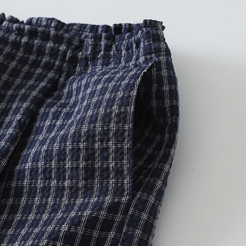 Pantaloni larghi da donna in cotone con motivo scozzese casual Buddha Stones e tasche - image 5