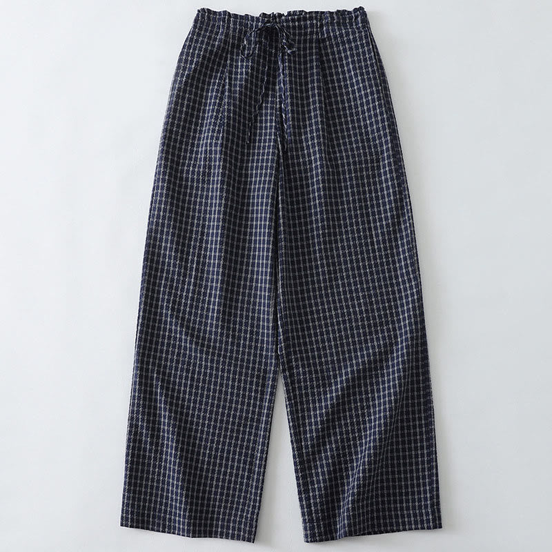 Pantaloni larghi da donna in cotone con motivo scozzese casual Buddha Stones e tasche - Blu notte - US8-10, UK/AU12-14, EU40-42 (2XL) - image 0