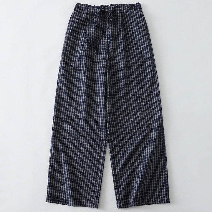 Pantaloni larghi da donna in cotone con motivo scozzese casual Buddha Stones e tasche - Blu notte - US8-10, UK/AU12-14, EU40-42 (2XL) - image 0