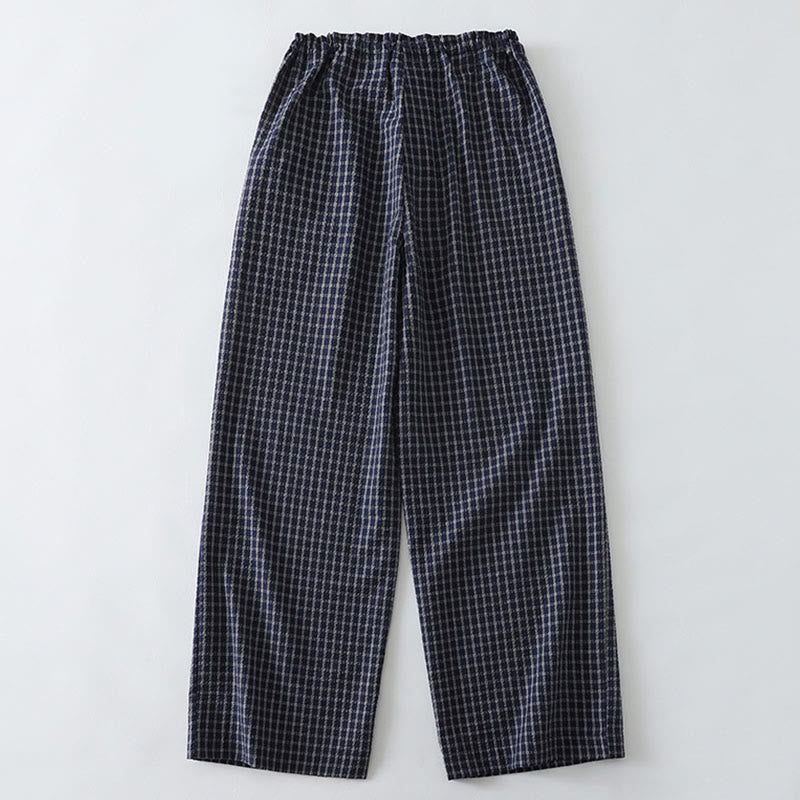 Pantaloni larghi da donna in cotone con motivo scozzese casual Buddha Stones e tasche - image 1