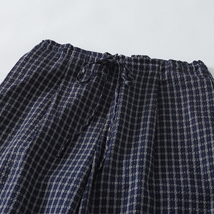 Pantaloni larghi da donna in cotone con motivo scozzese casual Buddha Stones e tasche - image 4