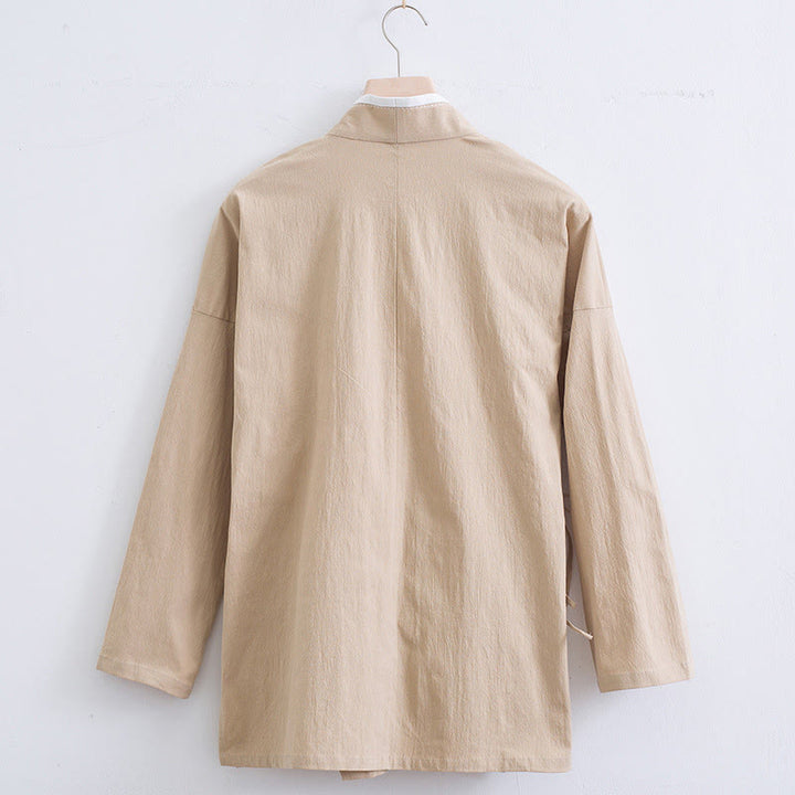 Camicia da uomo in cotone e lino con maniche lunghe e lacci, stile vintage, motivo Buddha Stones - image 9