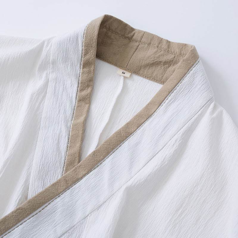 Camicia da uomo in cotone e lino con maniche lunghe e lacci, stile vintage, motivo Buddha Stones - image 2