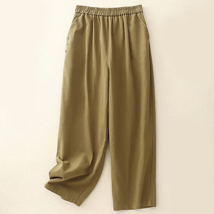 Pantaloni casual da donna in cotone e poliestere con bottoni automatici e tasche Buddha Stones - Verga d'oro - US8-10, UK/AU12-14, EU40-42 (2XL) - image 0