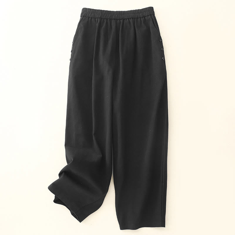 Pantaloni casual da donna in cotone e poliestere con bottoni automatici e tasche Buddha Stones - Nero - US8-10, UK/AU12-14, EU40-42 (2XL) - image 8