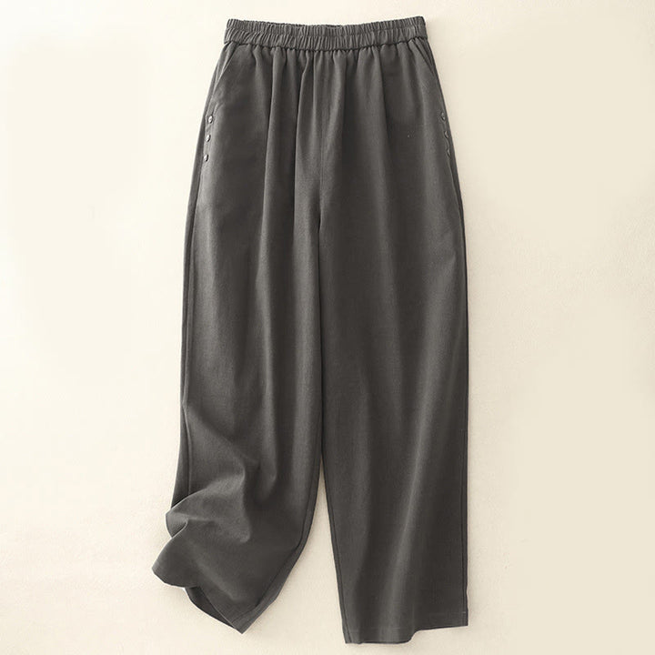 Pantaloni casual da donna in cotone e poliestere con bottoni automatici e tasche Buddha Stones - Grigio scuro - US8-10, UK/AU12-14, EU40-42 (2XL) - image 11