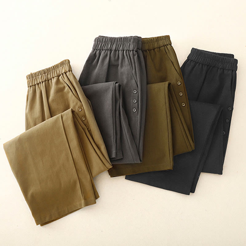 Pantaloni casual da donna in cotone e poliestere con bottoni automatici e tasche Buddha Stones - image 16