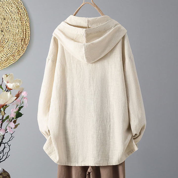 Felpa con cappuccio a maniche lunghe in cotone con tasche e bottoni semplici da donna Buddha Stones - image 1