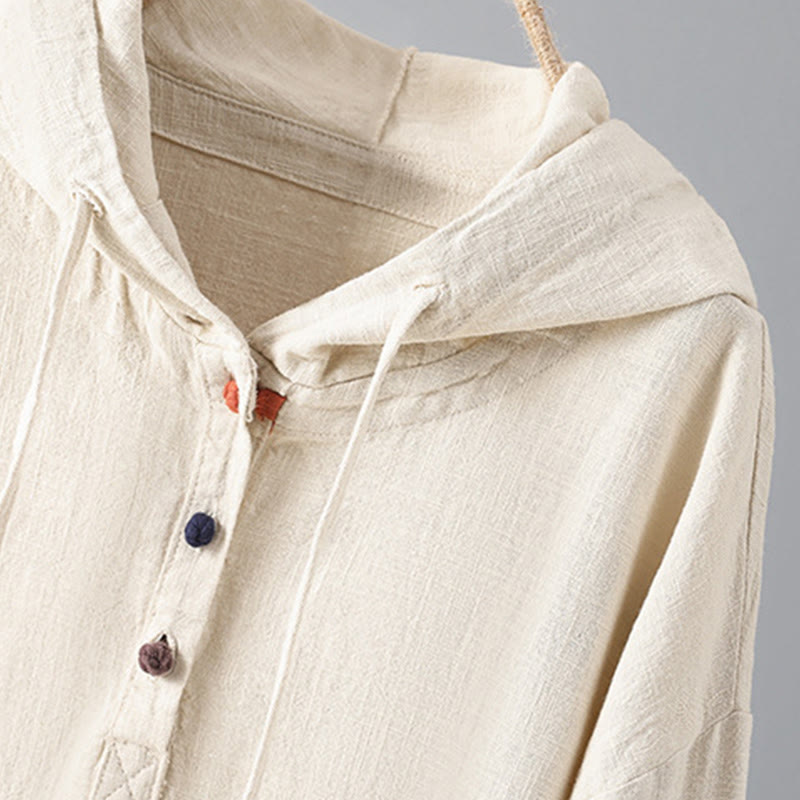 Felpa con cappuccio a maniche lunghe in cotone con tasche e bottoni semplici da donna Buddha Stones - image 4