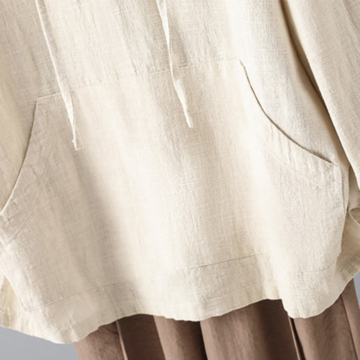 Felpa con cappuccio a maniche lunghe in cotone con tasche e bottoni semplici da donna Buddha Stones - image 6