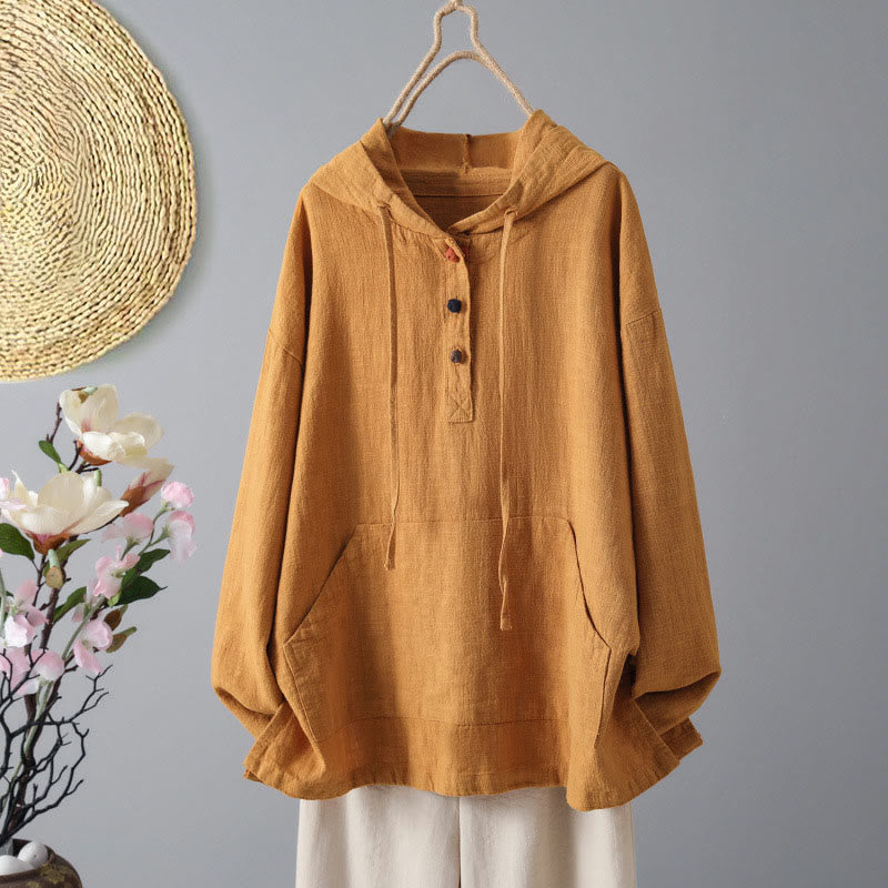 Felpa con cappuccio a maniche lunghe in cotone con tasche e bottoni semplici da donna Buddha Stones - Arancione scuro - US12, UK/AU16, EU44 (2XL) - image 7