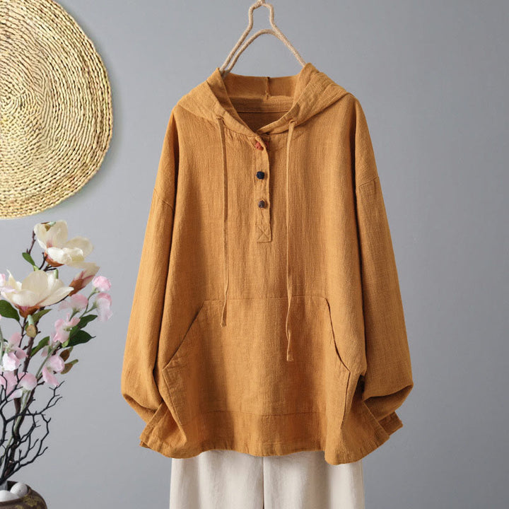 Felpa con cappuccio a maniche lunghe in cotone con tasche e bottoni semplici da donna Buddha Stones - Arancione scuro - US12, UK/AU16, EU44 (2XL) - image 7