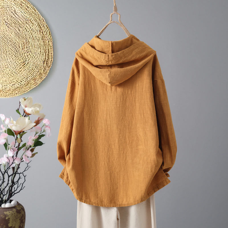 Felpa con cappuccio a maniche lunghe in cotone con tasche e bottoni semplici da donna Buddha Stones - image 8