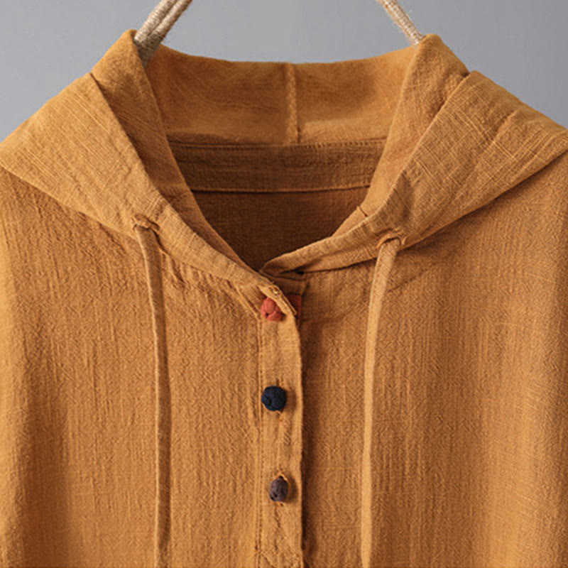 Felpa con cappuccio a maniche lunghe in cotone con tasche e bottoni semplici da donna Buddha Stones - image 9