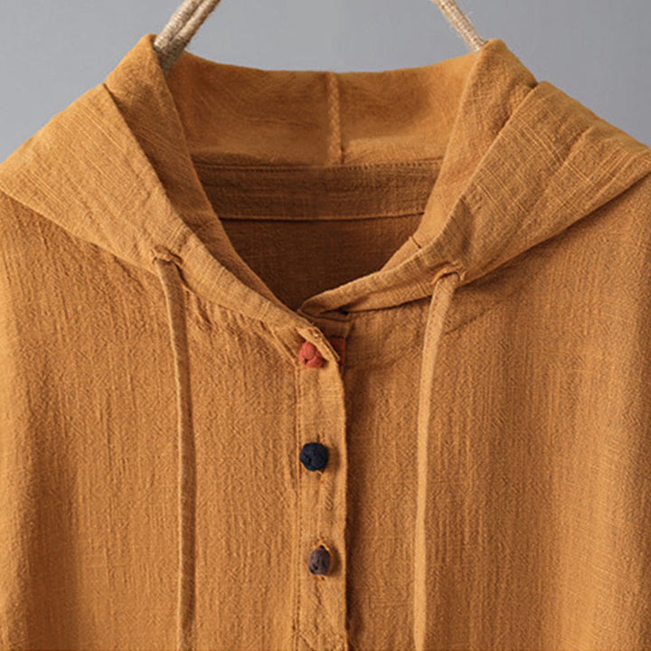 Felpa con cappuccio a maniche lunghe in cotone con tasche e bottoni semplici da donna Buddha Stones - image 9