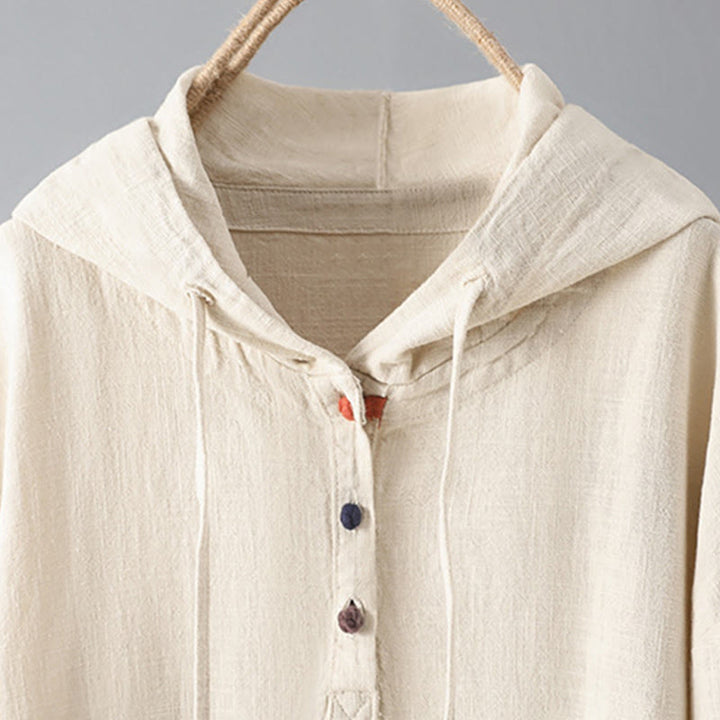 Felpa con cappuccio a maniche lunghe in cotone con tasche e bottoni semplici da donna Buddha Stones - image 2