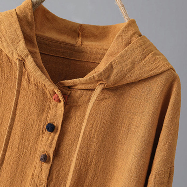 Felpa con cappuccio a maniche lunghe in cotone con tasche e bottoni semplici da donna Buddha Stones - image 10