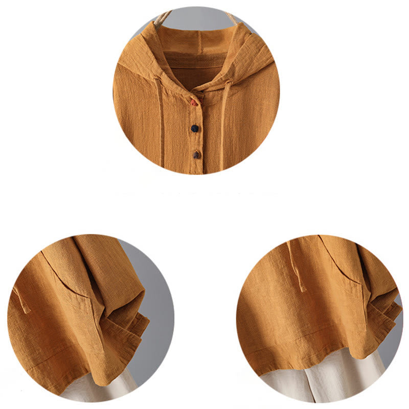 Felpa con cappuccio a maniche lunghe in cotone con tasche e bottoni semplici da donna Buddha Stones - image 11