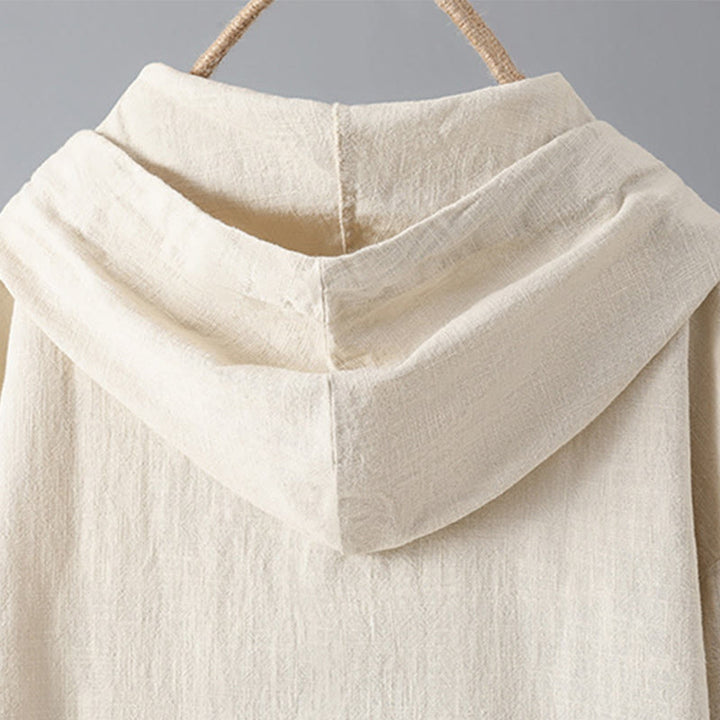 Felpa con cappuccio a maniche lunghe in cotone con tasche e bottoni semplici da donna Buddha Stones - image 3