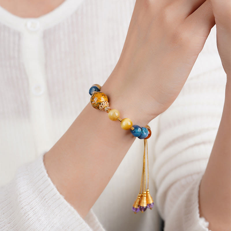 Braccialetto di potere con perline di lacca tibetana, Buddha Stones, vari cristalli intrecciati a mano - image 10