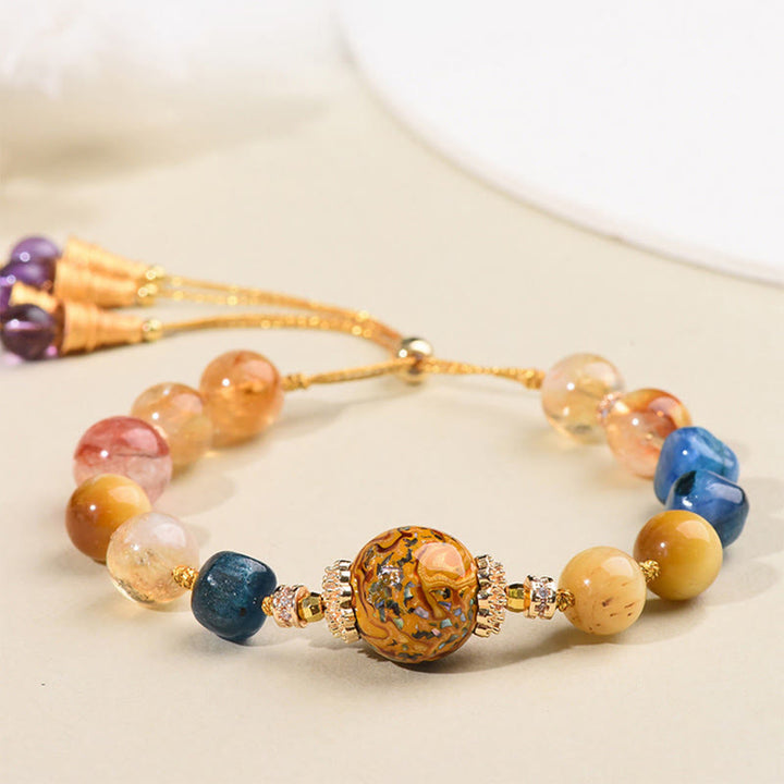 Braccialetto di potere con perline di lacca tibetana, Buddha Stones, vari cristalli intrecciati a mano - Perle di lacca e cristalli vari (circonferenza del polso: 15-25 cm) - image 0