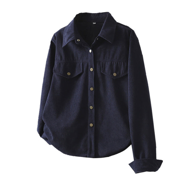 Camicia da donna a maniche lunghe in velluto a coste di cotone con bottoni semplici Buddha Stones Commute - image 6