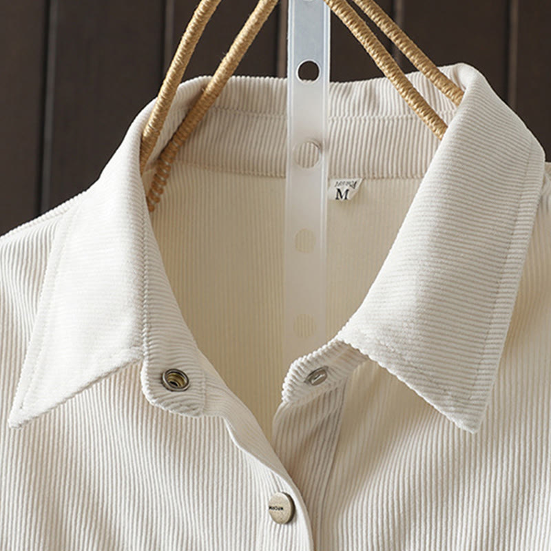 Camicia da donna a maniche lunghe in velluto a coste di cotone con bottoni semplici Buddha Stones Commute - image 9