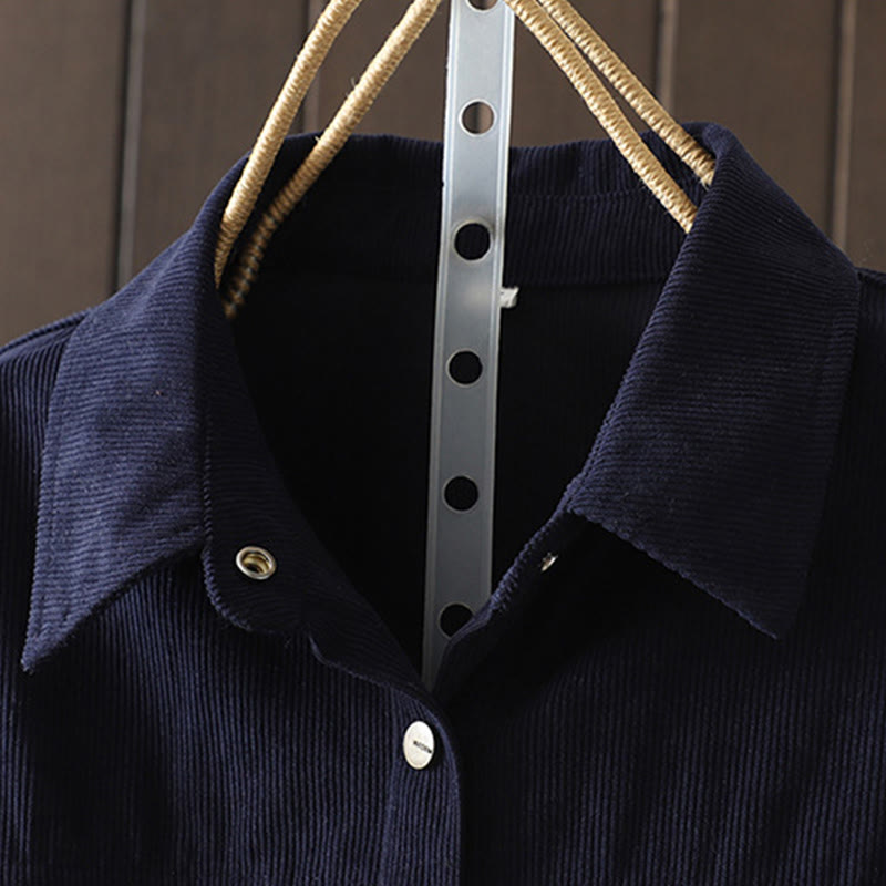 Camicia da donna a maniche lunghe in velluto a coste di cotone con bottoni semplici Buddha Stones Commute - image 1