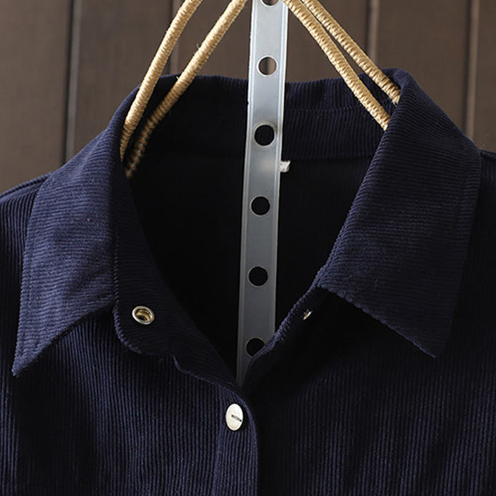 Camicia da donna a maniche lunghe in velluto a coste di cotone con bottoni semplici Buddha Stones Commute - image 1