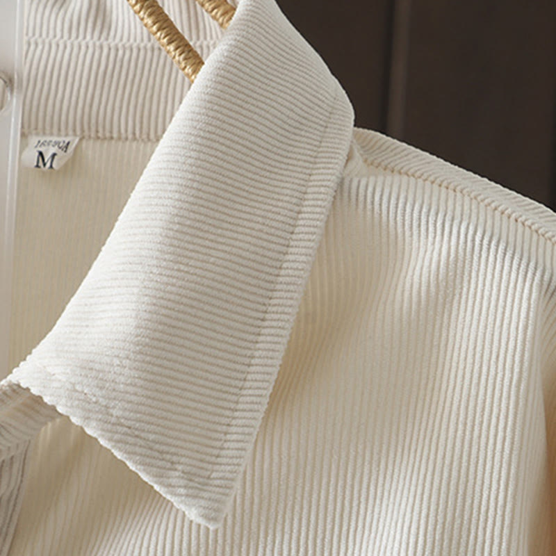 Camicia da donna a maniche lunghe in velluto a coste di cotone con bottoni semplici Buddha Stones Commute - image 11