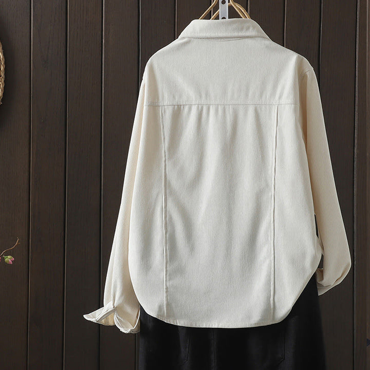 Camicia da donna a maniche lunghe in velluto a coste di cotone con bottoni semplici Buddha Stones Commute - image 8