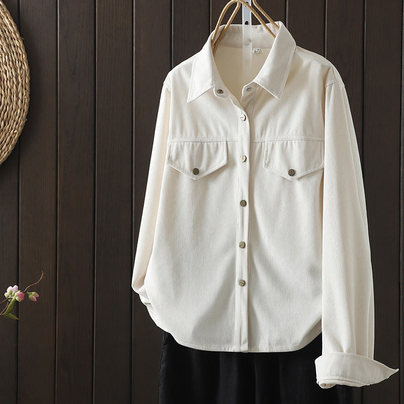 Camicia da donna a maniche lunghe in velluto a coste di cotone con bottoni semplici Buddha Stones Commute - FlorealeBianco - US8-10, UK/AU12-14, EU40-42 (2XL) - image 7