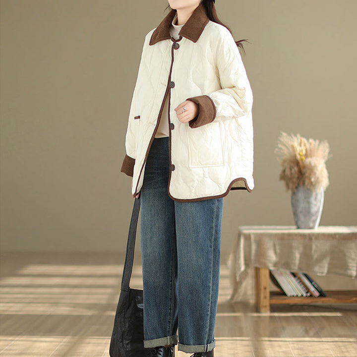 Giacca da donna in cotone a maniche lunghe con tasche e risvolto in colore contrastante Buddha Stones - image 4