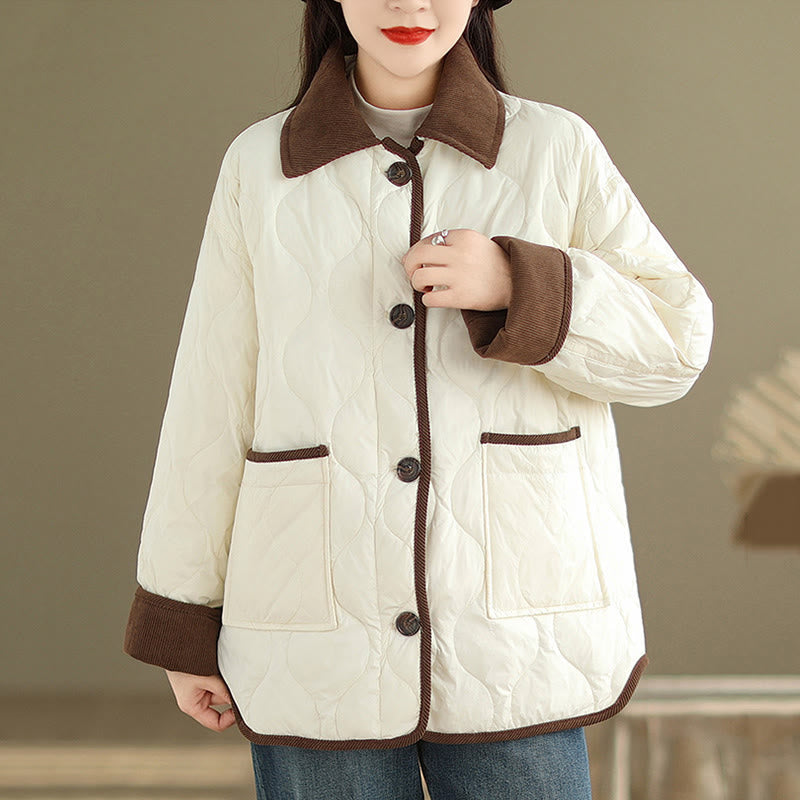 Giacca da donna in cotone a maniche lunghe con tasche e risvolto in colore contrastante Buddha Stones - FlorealeBianco - US14, UK/AU18, EU46 (2XL) - image 0