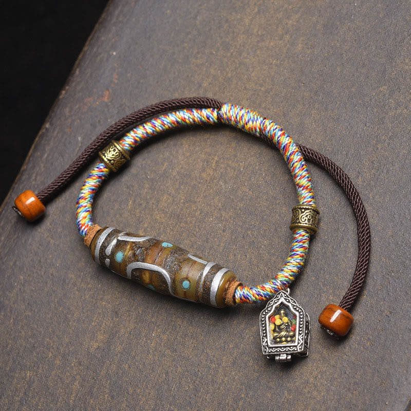 Braccialetto di protezione in corda con perline Dzi tibetane a nove occhi, fatto a mano, Buddha Stones - Corda bianca e perlina Dzi a nove occhi (circonferenza del polso: 16-20 cm) - image 8