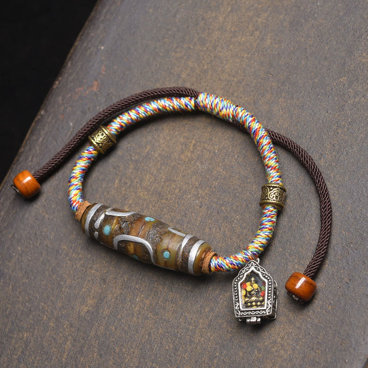 Braccialetto di protezione in corda con perline Dzi tibetane a nove occhi, fatto a mano, Buddha Stones - Corda bianca e perlina Dzi a nove occhi (circonferenza del polso: 16-20 cm) - image 8