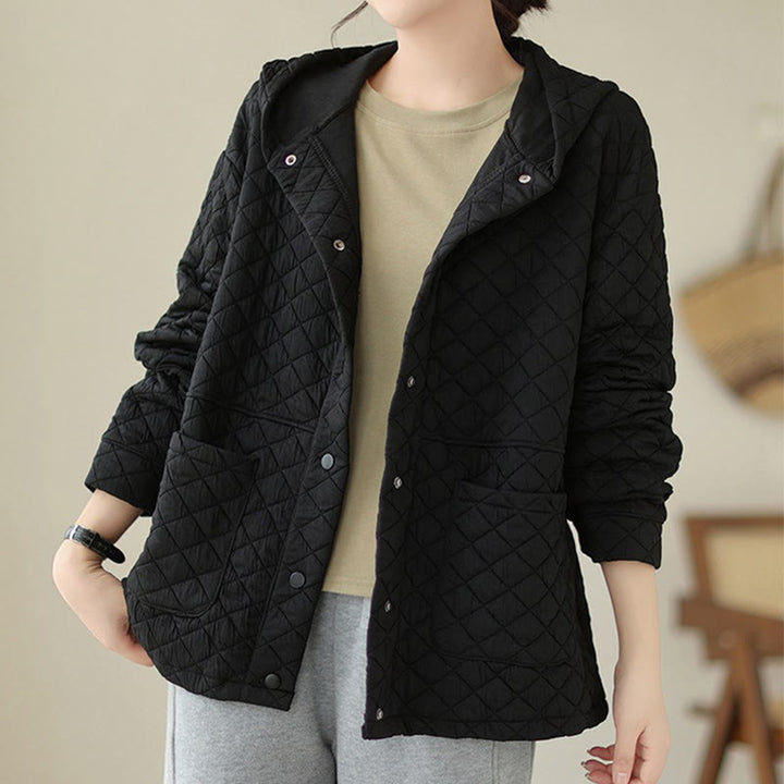Giacca termica da donna in cotone a maniche lunghe con tasche e design con cappuccio semplice Buddha Stones - image 9