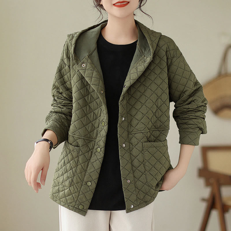 Giacca termica da donna in cotone a maniche lunghe con tasche e design con cappuccio semplice Buddha Stones - Verde oliva - US14, UK/AU18, EU46 (2XL) - image 0