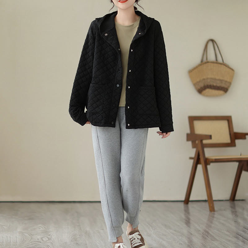 Giacca termica da donna in cotone a maniche lunghe con tasche e design con cappuccio semplice Buddha Stones - image 12