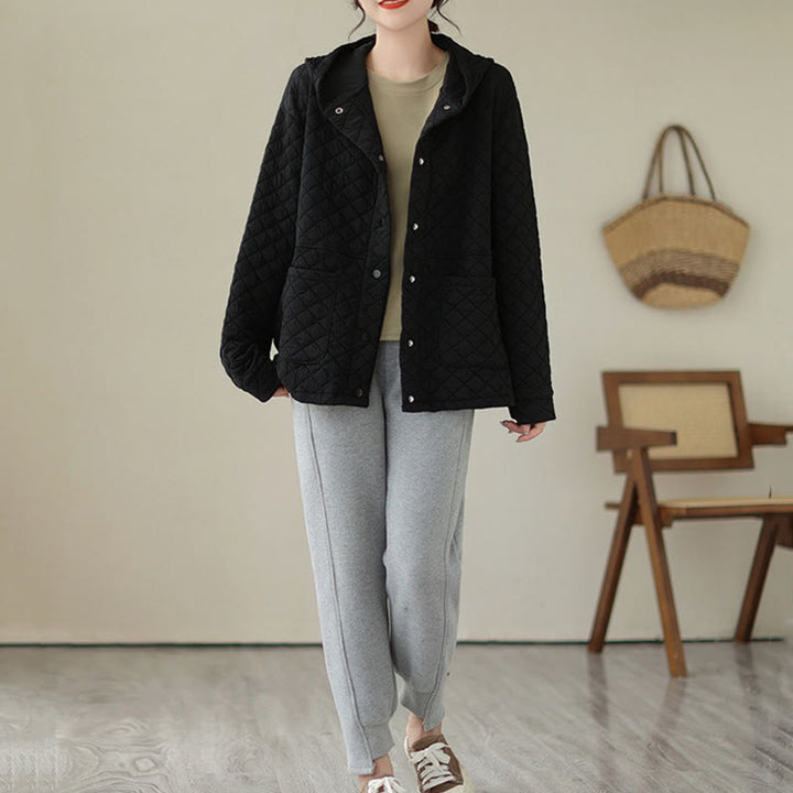 Giacca termica da donna in cotone a maniche lunghe con tasche e design con cappuccio semplice Buddha Stones - image 12