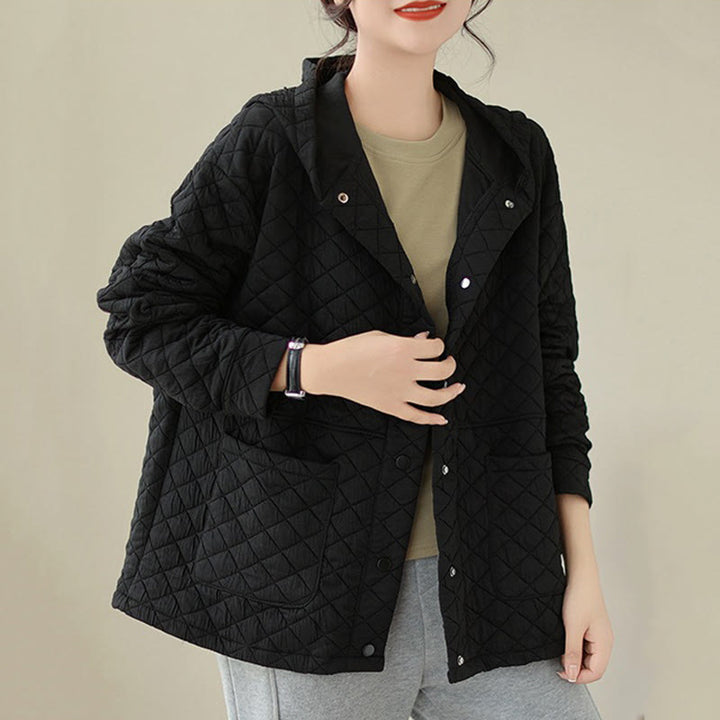 Giacca termica da donna in cotone a maniche lunghe con tasche e design con cappuccio semplice Buddha Stones - image 11