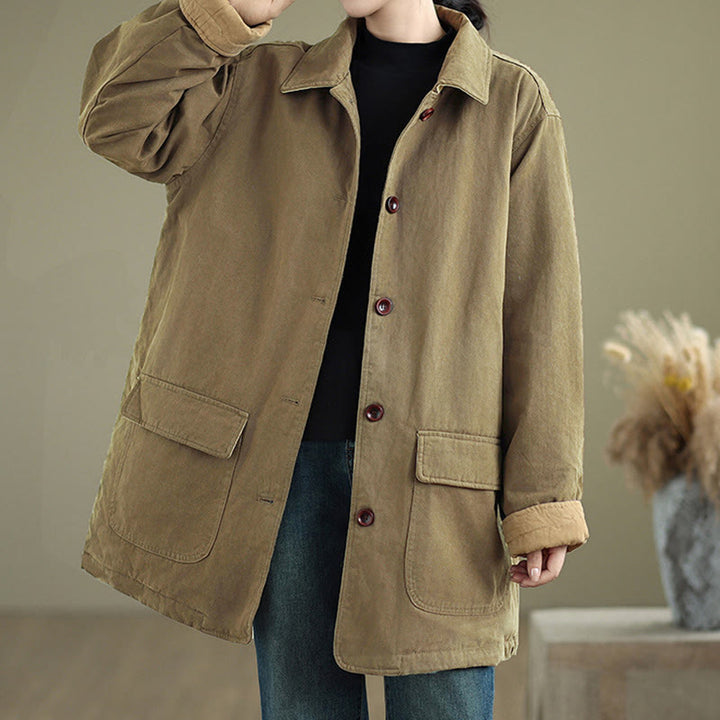 Giacca da donna in cotone trapuntato a maniche lunghe con tasche e bottoni a risvolto semplici con motivo Buddha Stones - Oliva - US12, UK/AU16, EU44 (XL) - image 15
