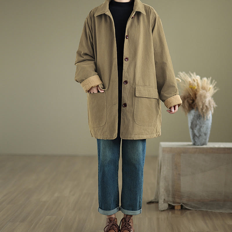 Giacca da donna in cotone trapuntato a maniche lunghe con tasche e bottoni a risvolto semplici con motivo Buddha Stones - image 18