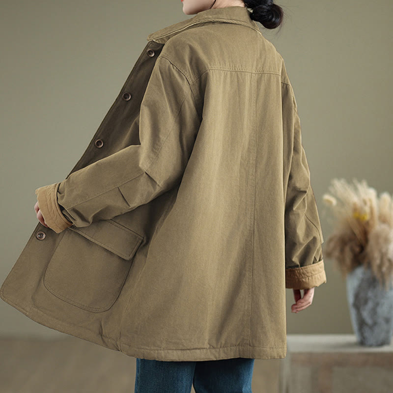 Giacca da donna in cotone trapuntato a maniche lunghe con tasche e bottoni a risvolto semplici con motivo Buddha Stones - image 17