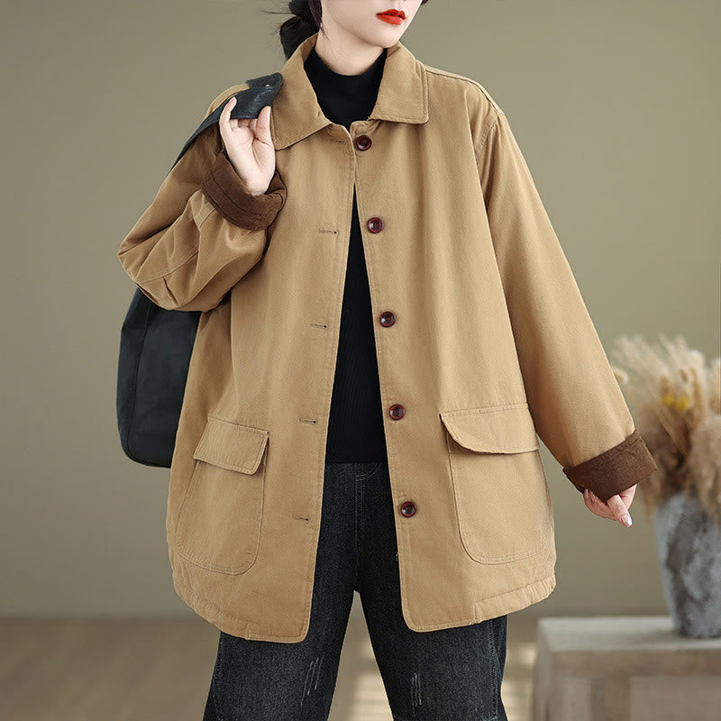 Giacca da donna in cotone trapuntato a maniche lunghe con tasche e bottoni a risvolto semplici con motivo Buddha Stones - Mocassino - US12, UK/AU16, EU44 (XL) - image 0