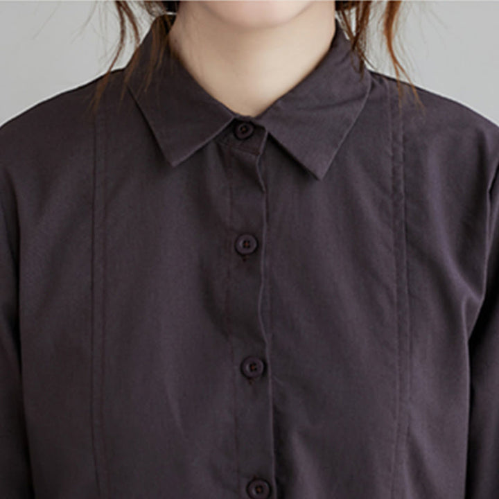 Abito midi in cotone a maniche lunghe con tasche e revers a tinta unita con lacci Buddha Stones - image 14