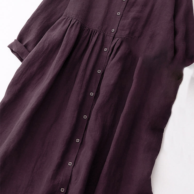 Abito midi in cotone a maniche lunghe con scollo a V e bottoni color magenta scuro Buddha Stones Fall - image 4