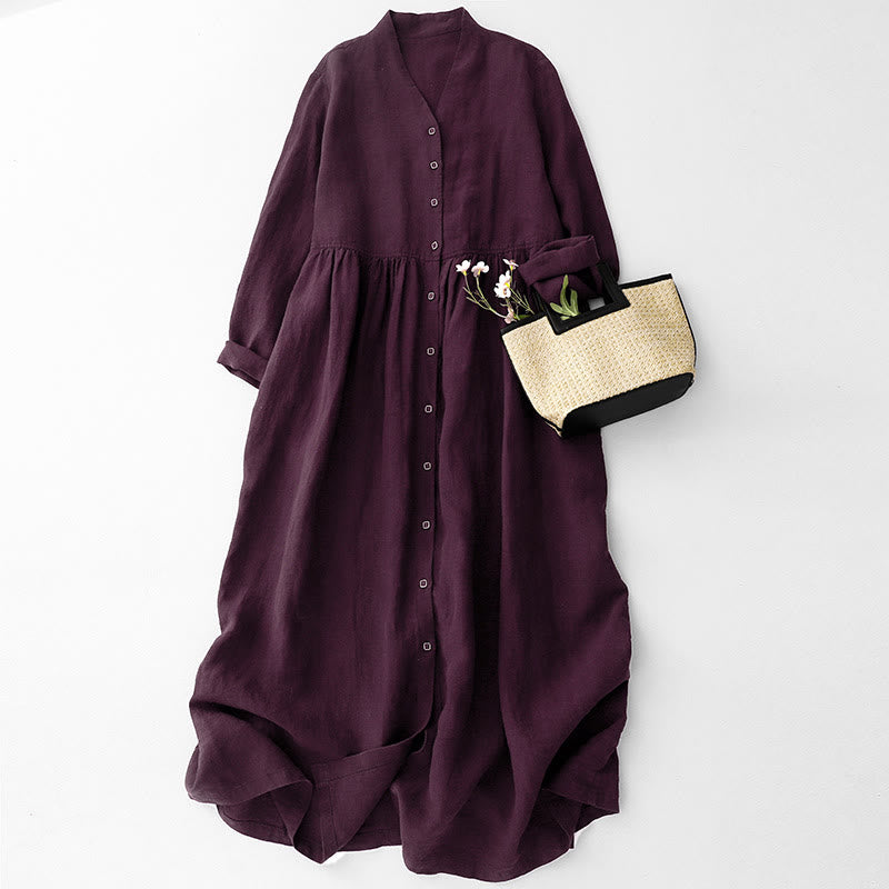 Abito midi in cotone a maniche lunghe con scollo a V e bottoni color magenta scuro Buddha Stones Fall - Magenta scuro - US14, UK/AU18, EU46 (2XL) - image 0